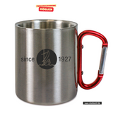 CT Edelstahl-Tasse mit Karabiner Trek - silber - St. Ursula Realschule Dorsten - Logo since schwarz