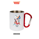 CT Edelstahl-Tasse mit Karabiner Trek - weiß - Humboldtschule Leipzig - Logo Kopf bunt