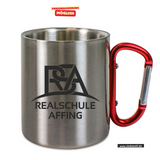 CT Edelstahl-Tasse mit Karabiner Trek - silber - Realschule Affing - Logo schwarz
