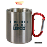 CT Edelstahl-Tasse mit Karabiner Trek - silber - Humboldtschule Leipzig - Schriftzug schwarz
