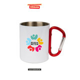 CT Edelstahl-Tasse mit Karabiner Trek - weiß - Mittelschule Metten - Logo bunt