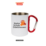 CT Edelstahl-Tasse mit Karabiner Trek - weiß - Starke Schule Odelzhausen - Logo farbig