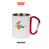 CT Edelstahl-Tasse mit Karabiner Trek - weiß - Oberschule Braunlage - Logo Hexe bunt