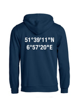 BASIC Hoody - Kinder - dark navy - Druck beidseitig - Koordinaten - St. Ursula Realschule Dorsten