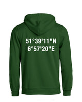 BASIC Hoody - Unisex - bottle green - Druck beidseitig - Koordinaten- St. Ursula Realschule Dorsten