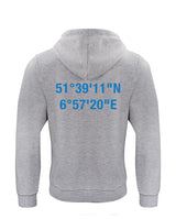 BASIC Hoody - Kinder - grey melange - Druck beidseitig - Koordinaten - St. Ursula Realschule Dorsten