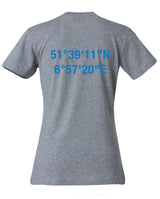 Clique BASIC T- Damen - grey melange - beidseitig bedruckt - Koordinaten -  St. Ursula Realschule Dorsten