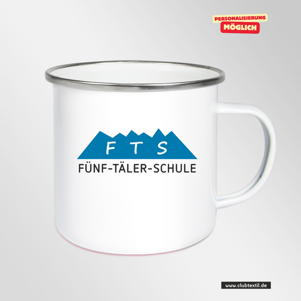 CT Emailletasse - weiß - 5-Täler-Schule - Logo bunt