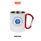 CT Edelstahl-Tasse mit Karabiner Trek - weiß - St.-Bonaventura-Gymnasium Dillingen - Logo farbig