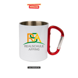 CT Edelstahl-Tasse mit Karabiner Trek - weiß - Realschule Affing - Logo farbig