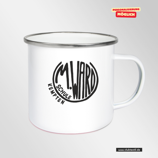 CT Emailletasse - weiß - Maria-Ward-Schule Kempten - Logo schwarz