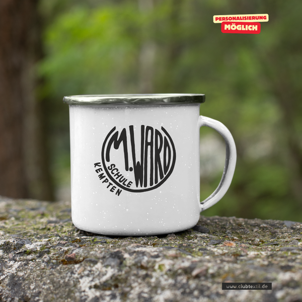 CT Emailletasse - weiß - Maria-Ward-Schule Kempten - Logo schwarz