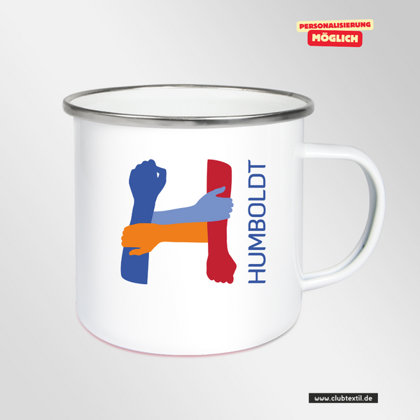 CT Emailletasse - weiß - Humboldtschule Leipzig - Logo bunt