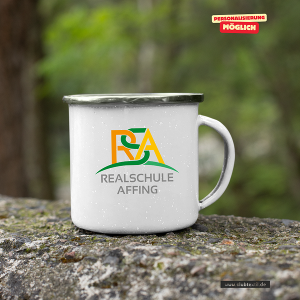 CT Emailletasse - weiß - Realschule Affing - Logo bunt