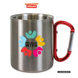 CT Edelstahl-Tasse mit Karabiner Trek - silber - Mittelschule Metten - Logo bunt