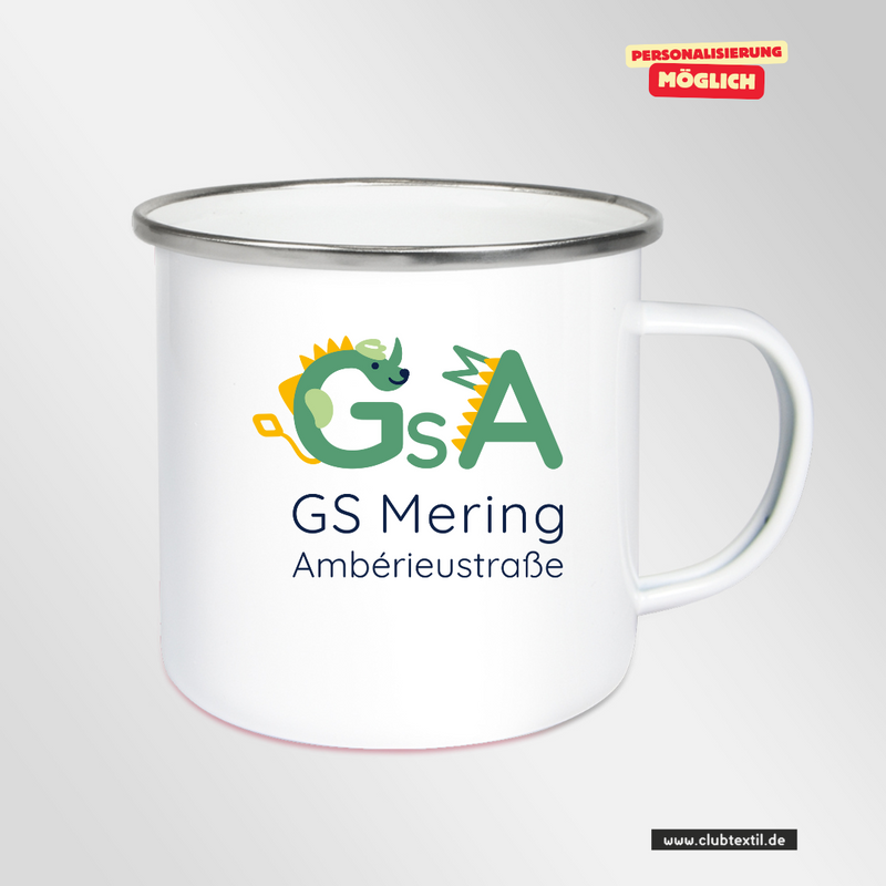 CT Emailletasse - weiß - Grundschule Ambérieu Mering - Logo