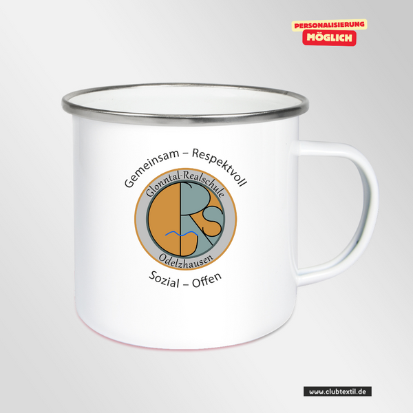 CT Emailletasse - weiß -  Realschule Glonntal - Logo