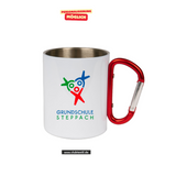 CT Edelstahl-Tasse mit Karabiner Trek - weiß - Grundschule Steppach - Logo farbig