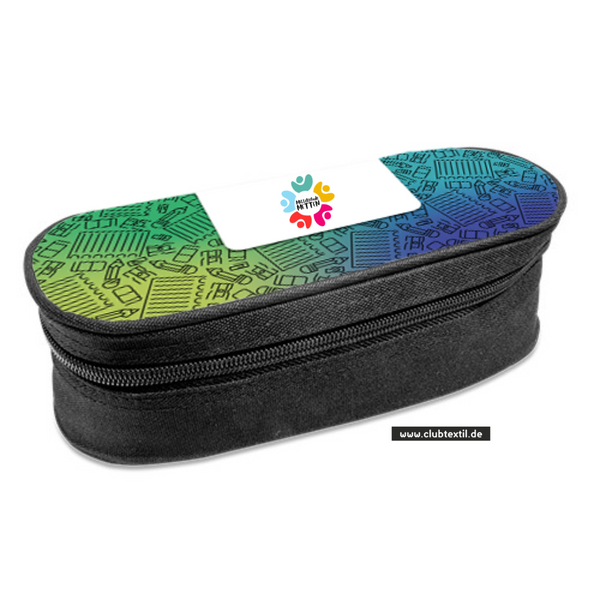 CT Stiftebox - blau - Mittelschule Metten - Logo bunt