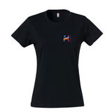 Clique BASIC T- Damen - nur Brustlogo - schwarz - bunt - Humboldtschule Leipzig