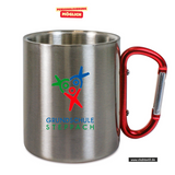 CT Edelstahl-Tasse mit Karabiner Trek - silber - Grundschule Steppach - Logo farbig