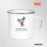 CT Emailletasse - weiß - Grundschule Steppach - Logo bunt