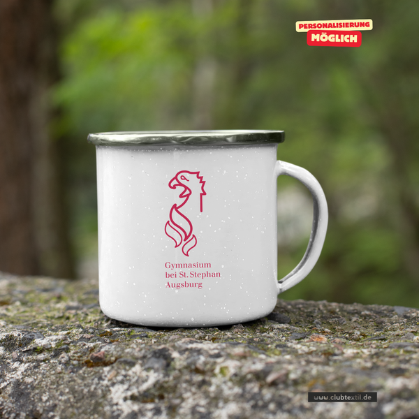 CT Emailletasse - weiß - Gymnasium bei St. Stephan - Logo