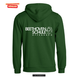 BASIC Hoody - Unisex - bottle grün - Druck beidseitig - Beethovenschule Offenbach
