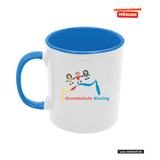 CT Tasse - blau - Grundschule Kissing - Logo bunt