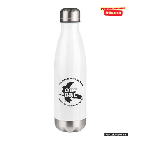 CT Thermoflasche - 500ml - weiß - Oberschule Braunlage - Logo Schatten schwarz