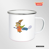 CT Emailletasse - weiß - Oberschule Braunlage - Logo Hexe bunt