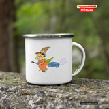 CT Emailletasse - weiß - Oberschule Braunlage - Logo Hexe bunt