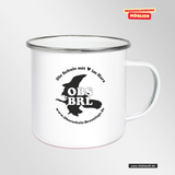 CT Emailletasse - weiß - Oberschule Braunlage - Logo Schatten schwarz