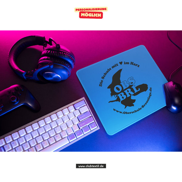 CT Mousepad - blau - Oberschule Braunlage - Logo Schatten schwarz