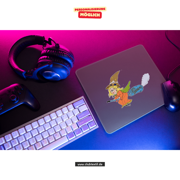 CT Mousepad - grau - Oberschule Braunlage - Logo Hexe bunt