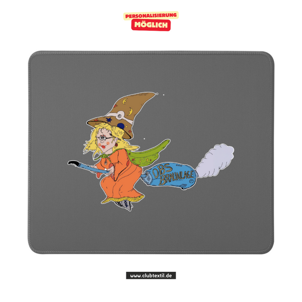 CT Mousepad - grau - Oberschule Braunlage - Logo Hexe bunt