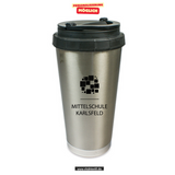 CT Edelstahl-Trinkbecher - silber - Mittelschule Karlsfeld - Logo schwarz