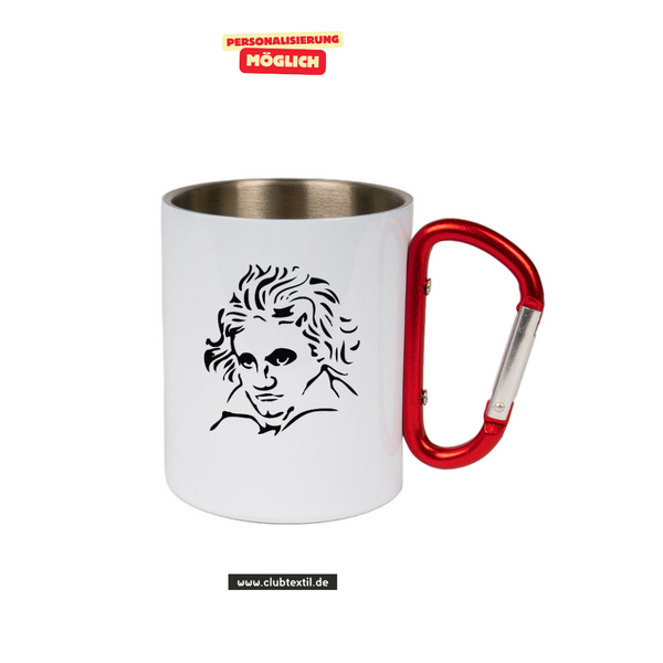 CT Edelstahl-Tasse mit Karabiner Trek - weiß - Beethovenschule Offenbach - Logo