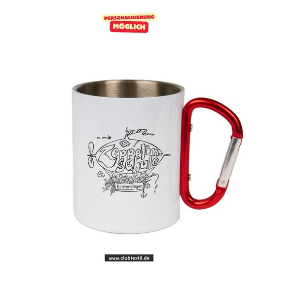 CT Edelstahl-Tasse mit Karabiner Trek - weiß - Echterdingen Zeppelinschule - Logo