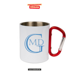 CT Edelstahl-Tasse mit Karabiner Trek - weiß - Marion-Dönhoff-Gymnasium - Logo blau