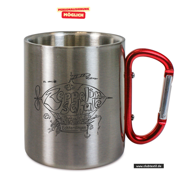 CT Edelstahl-Tasse mit Karabiner Trek - silber - Echterdingen Zeppelinschule - Logo