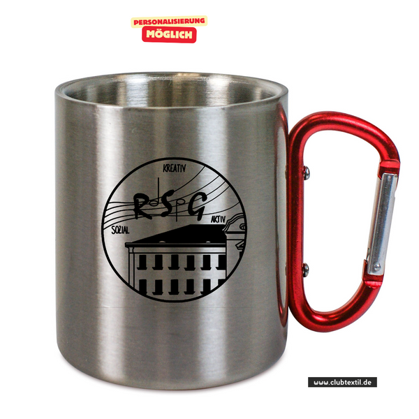 CT Edelstahl-Tasse mit Karabiner Trek - silber - Robert Schumann Gymnasium Leipzig - Logo