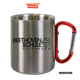 CT Edelstahl-Tasse mit Karabiner Trek - silber- Beethovenschule Offenbach - Logo