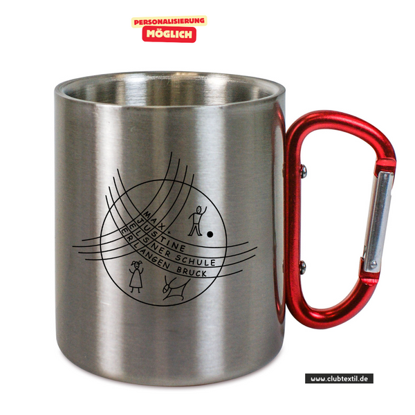 CT Edelstahl-Tasse mit Karabiner Trek - silber - Max-und-Justine-Elsner-Schule - Logo