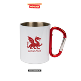 CT Edelstahl-Tasse mit Karabiner Trek - weiß - Mannheim Feudenheim Gymnasium - Logo Schriftzug