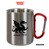 CT Edelstahl-Tasse mit Karabiner Trek - silber - Mannheim Feudenheim Gymnasium - Logo Drache