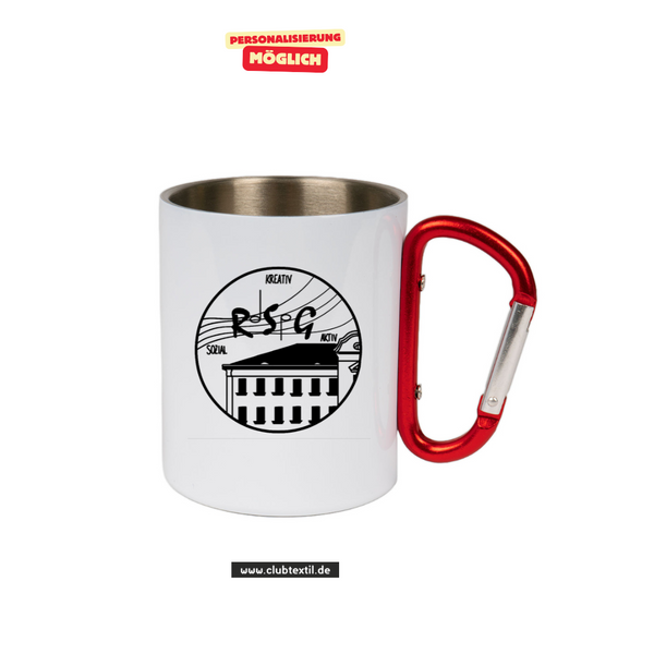 CT Edelstahl-Tasse mit Karabiner Trek - weiß - Robert Schumann Gymnasium Leipzig - Logo