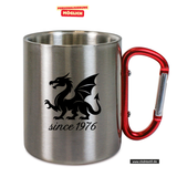 CT Edelstahl-Tasse mit Karabiner Trek - silber - Mannheim Feudenheim Gymnasium - Logo Drache