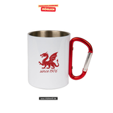 CT Edelstahl-Tasse mit Karabiner Trek - weiß - Mannheim Feudenheim Gymnasium - Logo Schriftzug