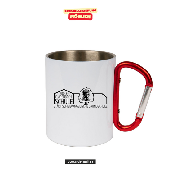 CT Edelstahl-Tasse mit Karabiner Trek - weiß - Adolf-Clarenbach Schule Neuss - Logo